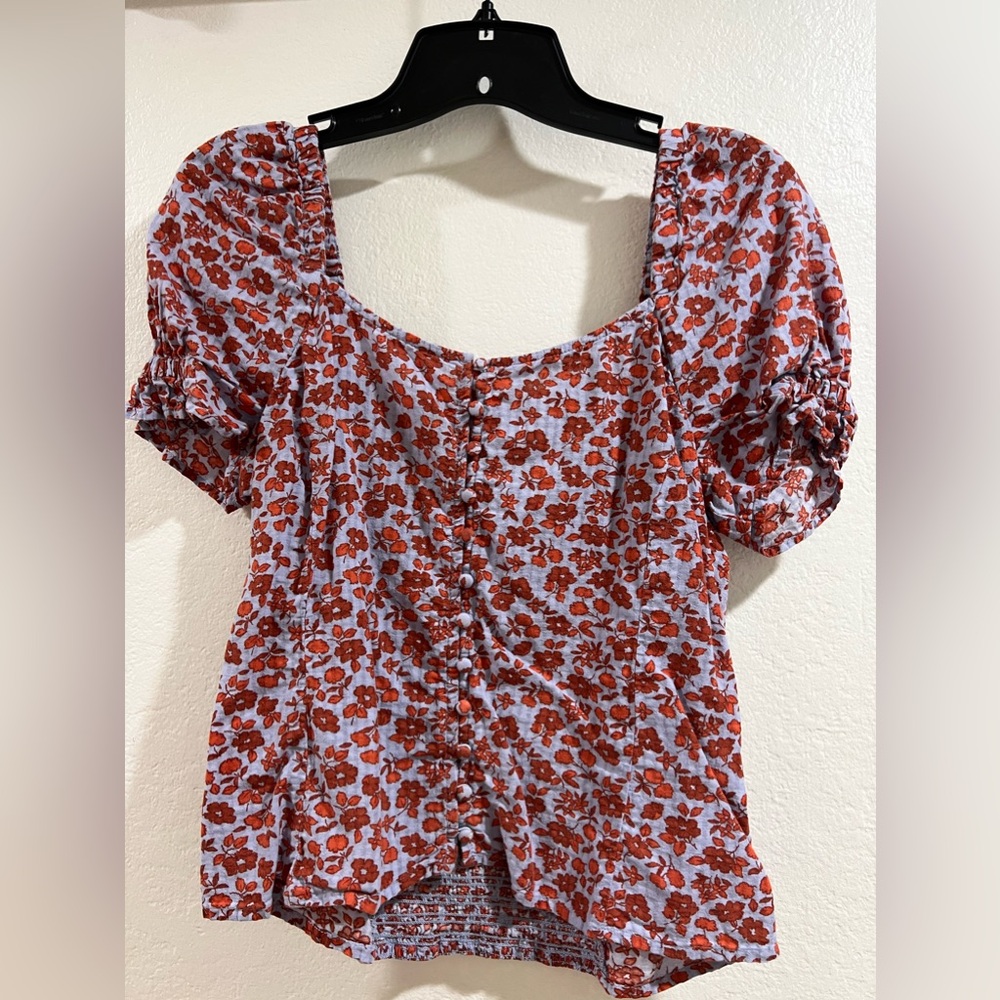 Floral summer button down top